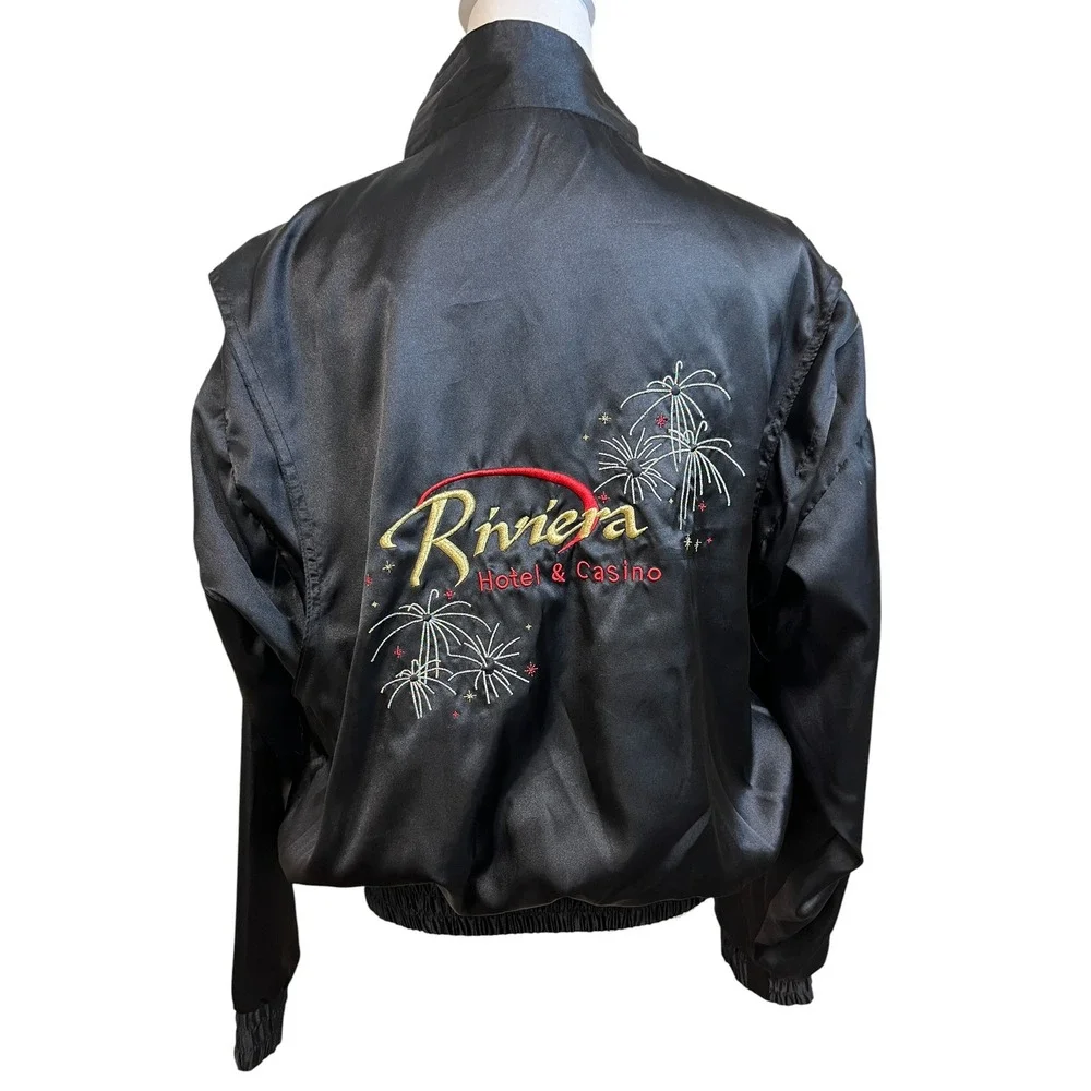 Vintage 80s RIVIERA Hotel Casino Satin Bomber Jacket Vegas Retro Embroidered